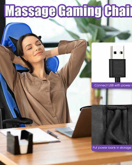 Massage Gaming Chair, Adjustable High Back with Health Massager Lumbar Support