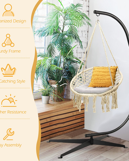 Giantex Hammock Chair with Stand, Solid Steel Heavy Duty C Stand with Macrame Hanging Chair