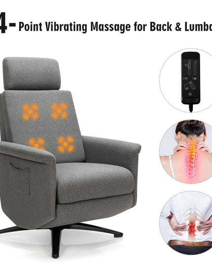Recliner Chair with Vibration Massage, 360 Degree Swivel Reclining Sofa Chair, Adjustable Headrest & Footrest