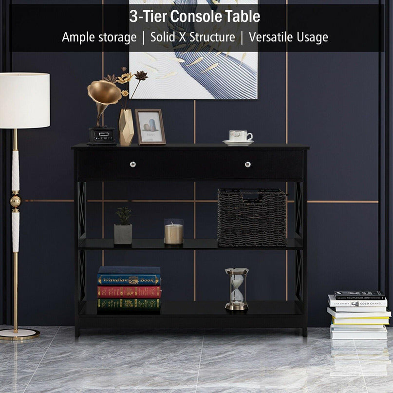 3-Tier Console Table with Drawers - Giantexus