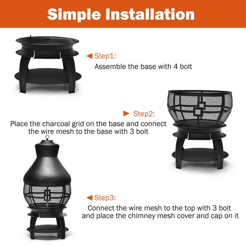 Wood Burning Chiminea, Heavy Duty Fireplace Wooden Chiminea Fire Pit