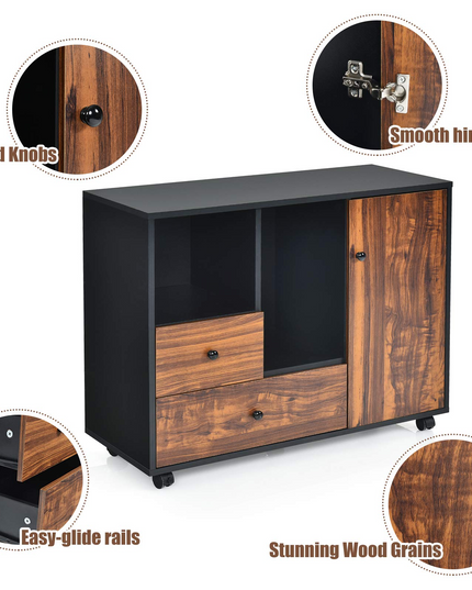 Giantex Mobile Filing Cabinet 2 Drawers, Large Storage Cabinet, Printer Stand on Wheels