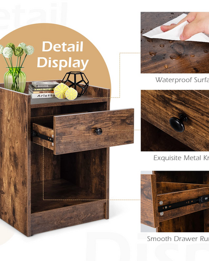 Giantex Nightstands Set of 2, Modern End Tables w/Storage Drawer & Open Compartment