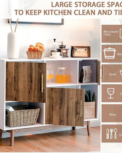 Sideboard Storage Cabinet W/Storage Compartments, Doors and Wood Legs