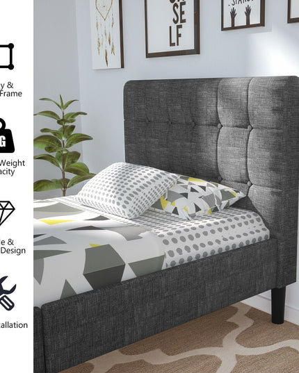 Platform Bed with Button Tufted Headboard | Upholstered Bed Frame