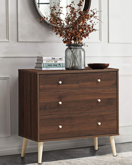 Giantex 4-Drawer Dresser, Free-Standing Chest Wood Legs and Sliding Rail