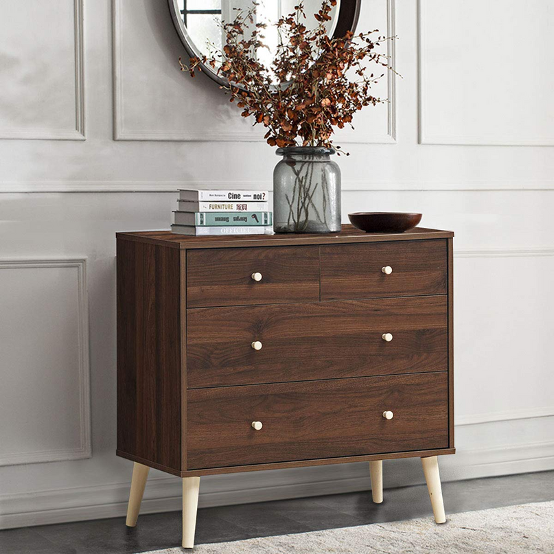 Giantex 4-Drawer Dresser, Free-Standing Chest Wood Legs and Sliding Rail