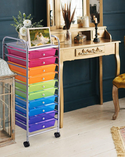 10 Drawer Rolling Storage Cart Scrapbook Paper Office School Organizer - Giantexus