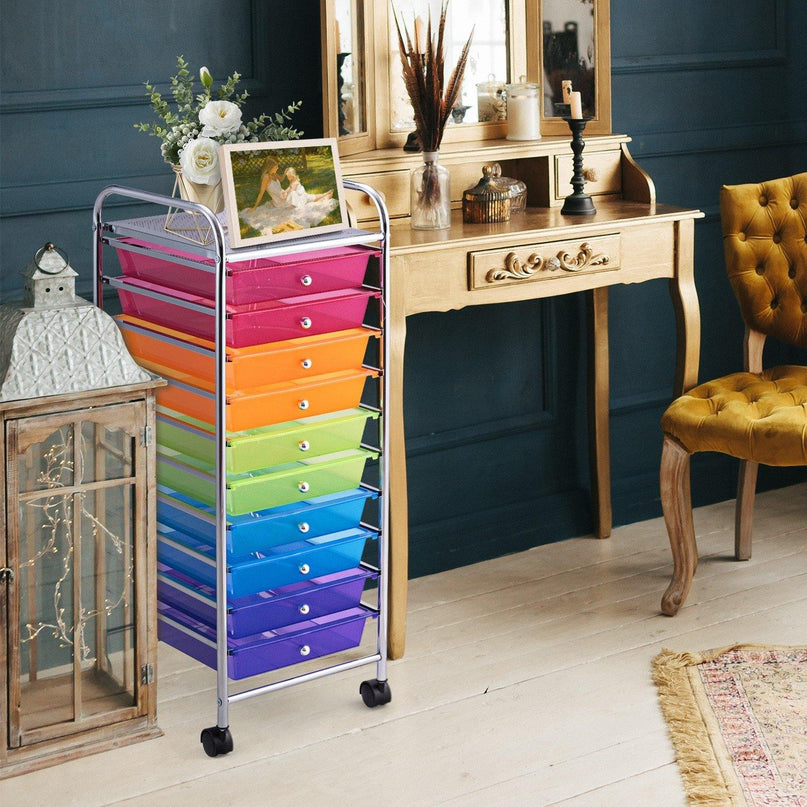 10 Drawer Rolling Storage Cart Scrapbook Paper Office School Organizer - Giantexus