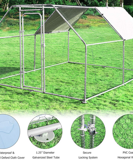 Large Metal Chicken Coop Walk-in Chicken Coops Hen Run House Shade Cage with Waterproof and Anti-Ultraviolet Cover for Outdoor Backyard