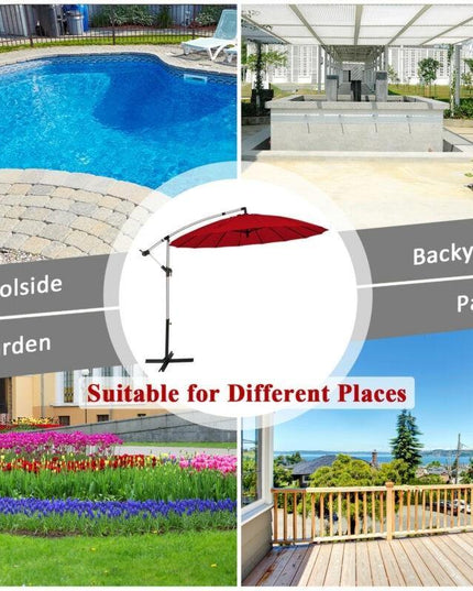 10FT Patio Offset Umbrella, Cantilever Outdoor Umbrella with Easy Tilt Adjustment - Giantexus