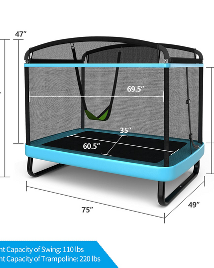 Giantex 6 Ft Kids Trampoline with Swing, Baby Toddler Rectangle Trampoline, Max Load 220lbs (Blue/Orange) - Giantexus
