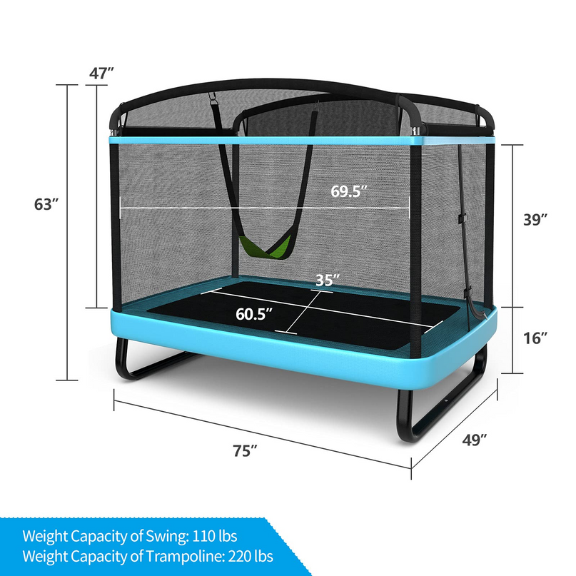 Giantex 6 Ft Kids Trampoline with Swing, Baby Toddler Rectangle Trampoline, Max Load 220lbs (Blue/Orange) - Giantexus