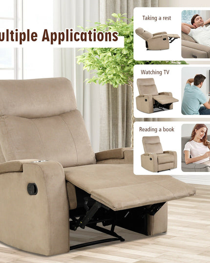 Recliner Chair with Cup Holders, Fabric Reclining Chair Manual Recliner Chair