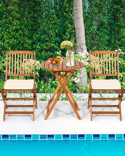 Giantex 3Pcs Patio Bistro Set, Wood Folding Table Set