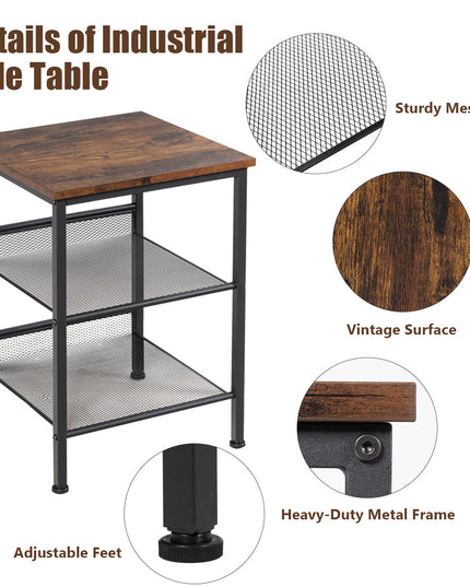 Giantex Stable Metal Frame Easy Assembly Accent Wood Look Printer Table Bedroom Nightstand(1,Black&Rustic Brown)