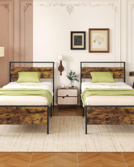 Cadres de lit plateforme en métal Giantex (taille double/complète/King/Queen) avec tête et pied de lit en bois