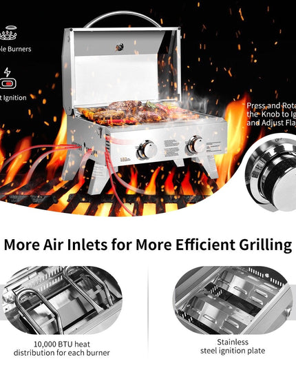 Propane TableTop Gas Grill Stainless Steel Two-Burner BBQ - Giantex