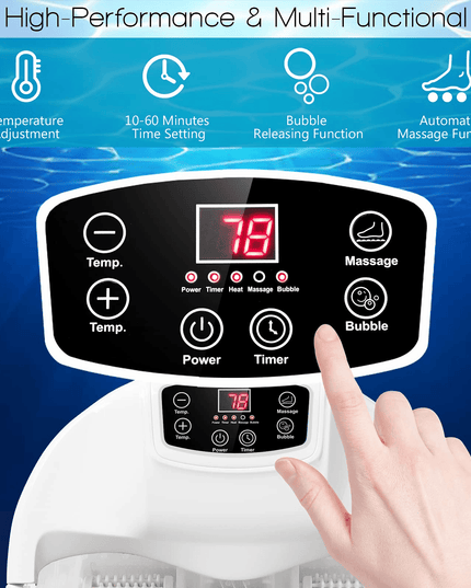 Giantex Foot Spa Bath Massager with Heat Bubbles, 6 Motorized Massage Rollers, Fast Heating, Red Light, Adjustable Temperature & Time (Blue/White) - Giantexus