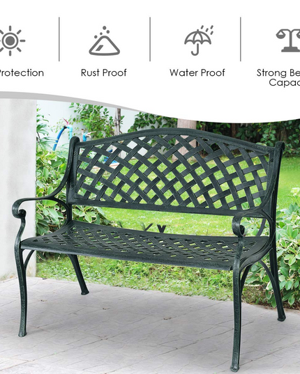 Giantex 40" Outdoor Antique Garden Bench Aluminum Frame Seats Chair Patio Garden Furni(Ancient Green)