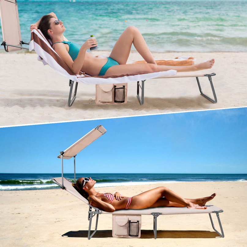 Giantex Lounge Chaise Chair Position and Shade Adjustable W/Canopy and Storage Pocket