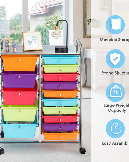 15-Drawer Organizer Cart Office School Rolling Storage Cart - Giantex