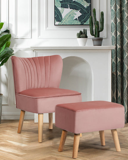 Velvet Accent Chair with Ottoman for Living Reading Room Bedroom - Giantexus