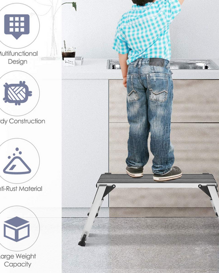 Giantex Aluminum Platform Non-Slip Folding Work Bench Drywall Stool Ladder 330lbs Capacity