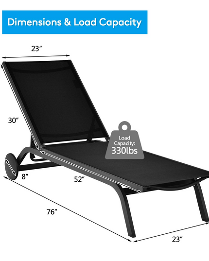 Giantex Lounge Chairs for Outside Patio Chaise Lounges Aluminum Recliner W/Adjustable 6 Backrest Positions and Wheels