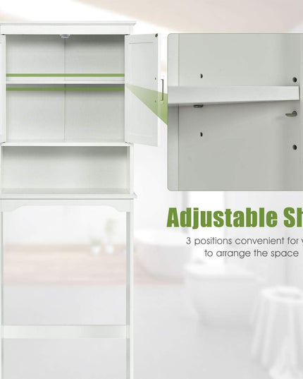 Étagère de salle de bain Gain de place au-dessus des toilettes Giantex, meuble de rangement WC autoportant avec étagère intérieure réglable
