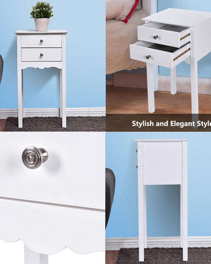 Giantex End Table w/ 2 Drawers Side Table Nightstand Multi-Purpose Accent Table Living Room Bedroom Home Furniture