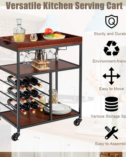 Giantex 3-Tier Kitchen Island Cart Rolling Trolley