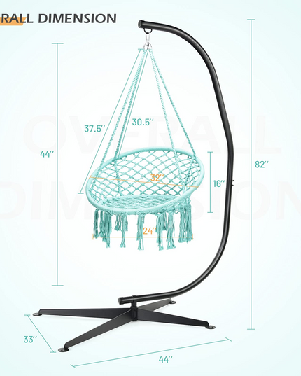 Giantex Hammock Chair with Stand, Solid Steel Heavy Duty C Stand with Macrame Hanging Chair