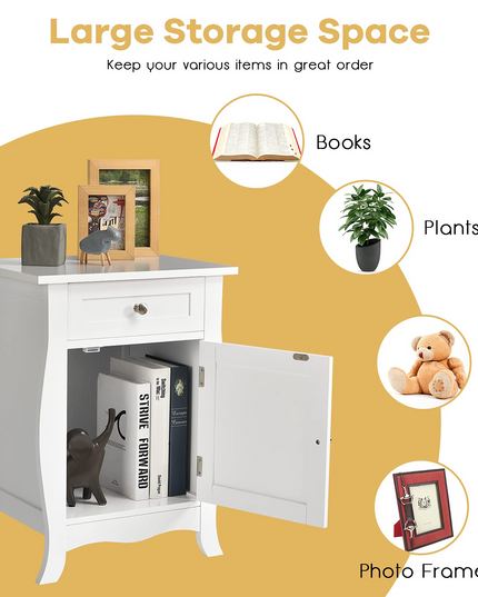 Giantex End Table Accent Storage Floor Cabinet, Wooden Nightstand with Drawer
