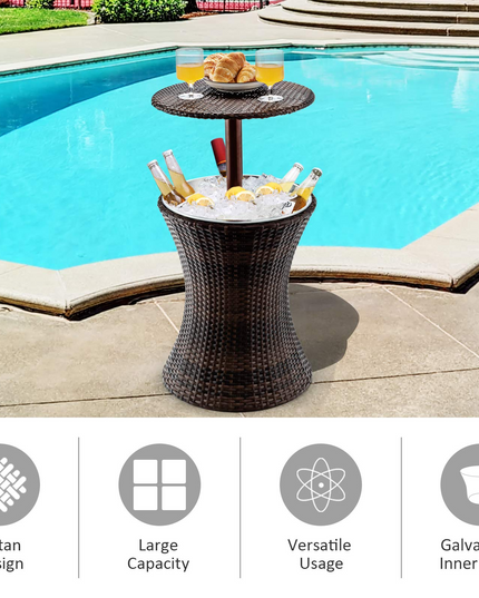 Giantex Outdoor Cool Bar Rattan Style Patio Cool Bar Table Adjustable Height