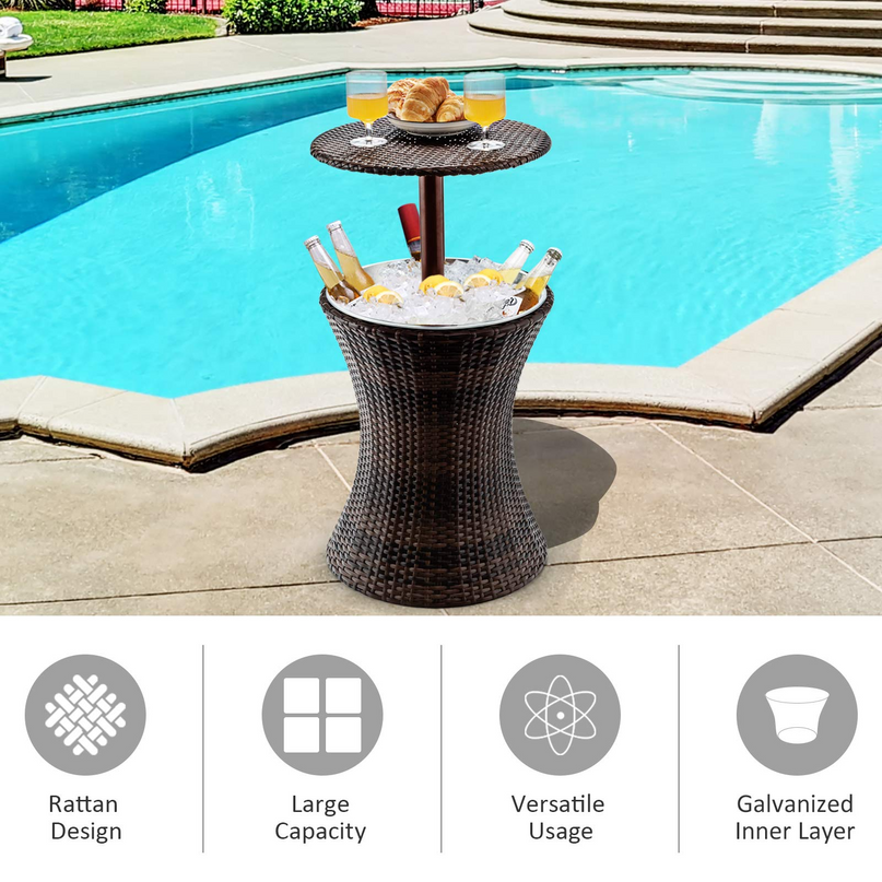 Giantex Outdoor Cool Bar Rattan Style Patio Cool Bar Table Adjustable Height