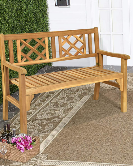 Giantex Patio Wooden Bench, 4 Ft Foldable Acacia Garden Bench (Teak)