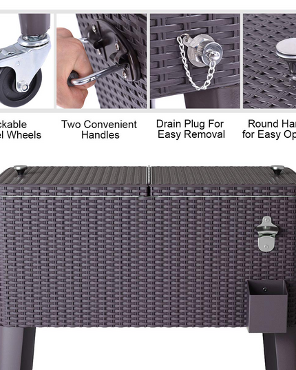 Giantex 80 Quart Rattan Rolling Cooler Cart