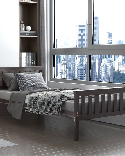 Easy Assembly Twin Size Wood Platform Bed with Headboard