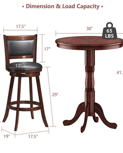 Giantex 3 Pcs Pub Table Set, Wooden Pub Pedestal Side Table w/Stable Base