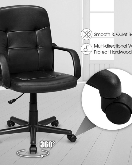 Giantex Ergonomic Office Chair Black Mid-Back Leather Computer Desk Chair with Arms