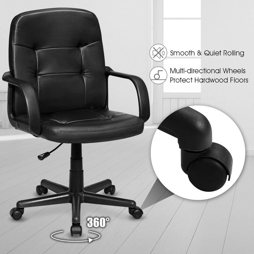 Giantex Ergonomic Office Chair Black Mid-Back Leather Computer Desk Chair with Arms