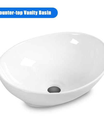Giantex Vessel Sink 16x13 Inch Basin Porcelain W/Pop Up Drain Oval Bathroom Ceramic Sink Bowl