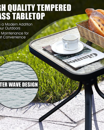 Giantex Patio Bistro Table, Outside Metal Square Bar Dining Table W/Tempered Glass Tabletop for Deck