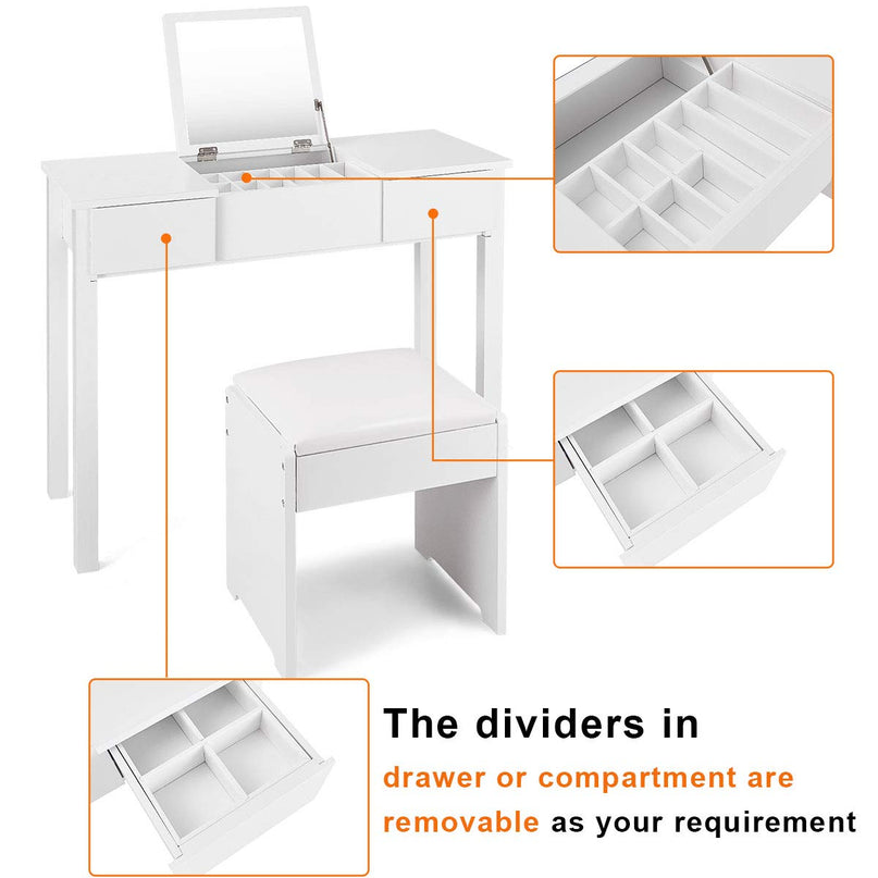 Giantex Makeup Dressing Table Writing Desk with 2 Drawers & 3 Removable Organizers