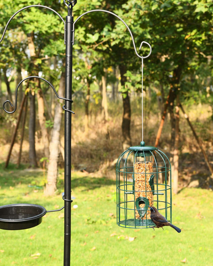 Giantex Metal Hanging Bird Feeder, Outdoor Squirrel-Proof Bird Feeder Cage with 4 Feeding Ports, Transparent PC Tube