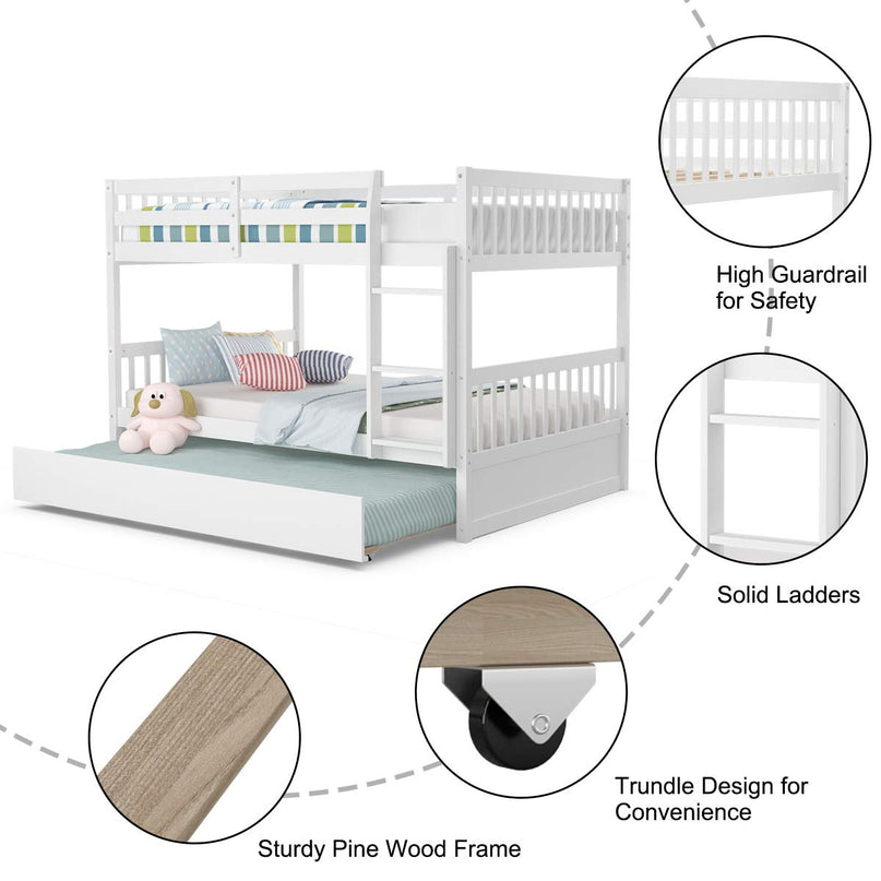 Giantex Full Over Full Bunk Bed with Trundle for Adults Kids Teens