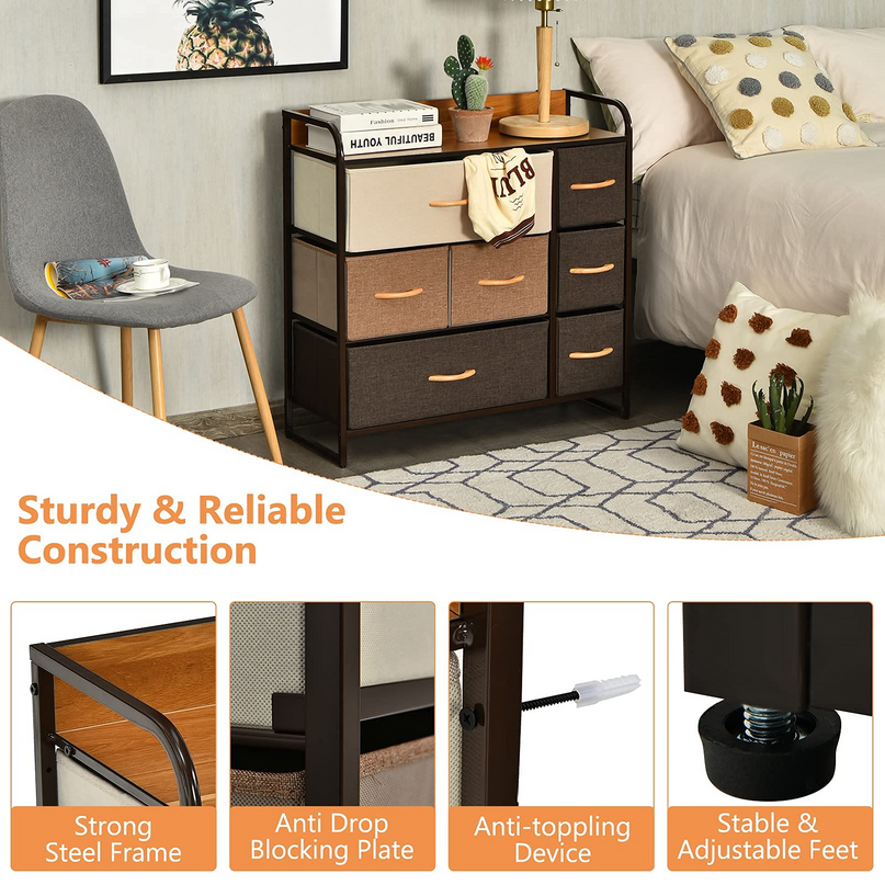 Giantex 7 Drawer Dresser Storage Tower with Fold-able Fabric Drawers