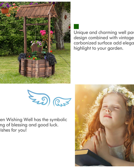 Giantex Outdoor Wooden Wishing Well with Hanging Bucket