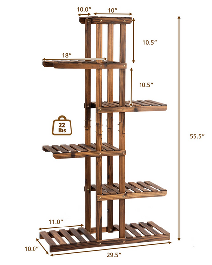 Giantex Flower Rack Wood Plant Stand 7 Wood Shelves 11 Pots